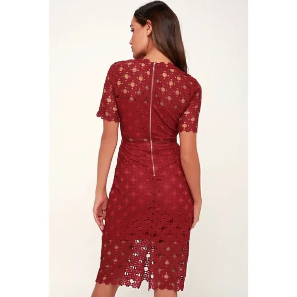 Lulus Burgundy Crochet Laced Bodycon Midi Dress Size S/ Party/ Cocktail/Formal - Image 3