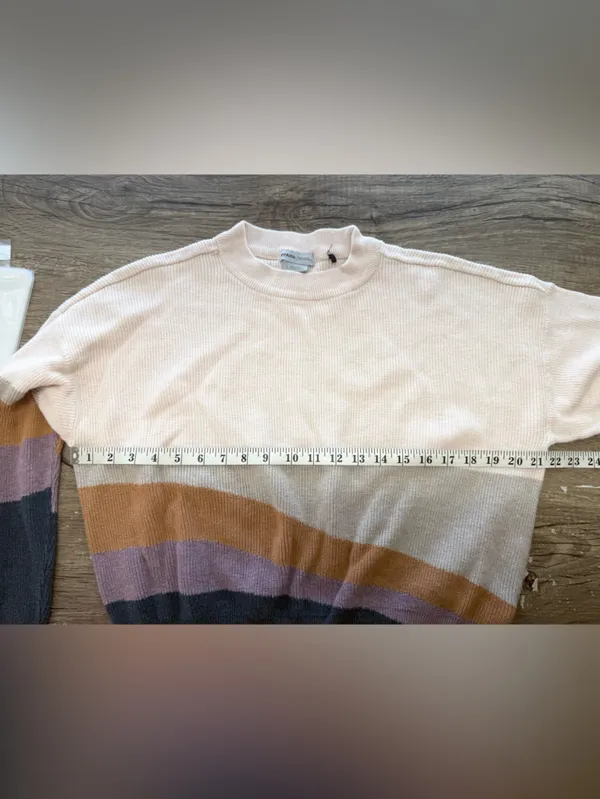 Prana Striped Crewneck Sweater in Cream, Tan & Navy size large - Image 4