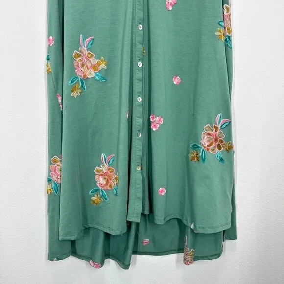 Figueroa & Flower Size Large Green Floral‎ Embroidered Collared A Line Dress - Image 7