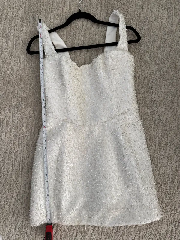 Embellished Structured A-Line Mini Dress in White (Bridal) - Image 6
