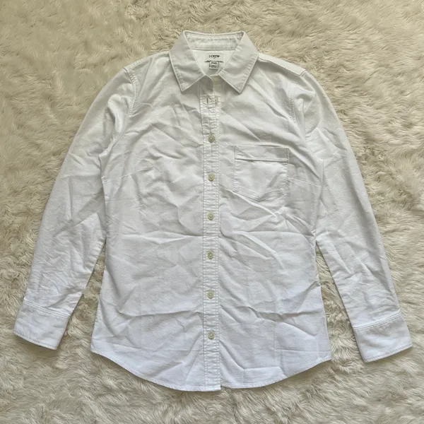 J. Crew Factory Top Petite Button-Up Oxford Shirt in Signature Fit White PXS NWT - Image 4