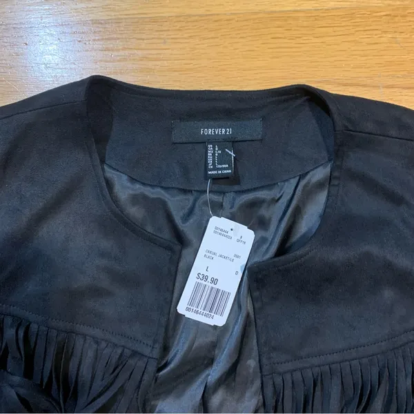 Forever 21 Boho Western Wear Hippie Fringe Cropped Jacket Black Women's Large - Image 5