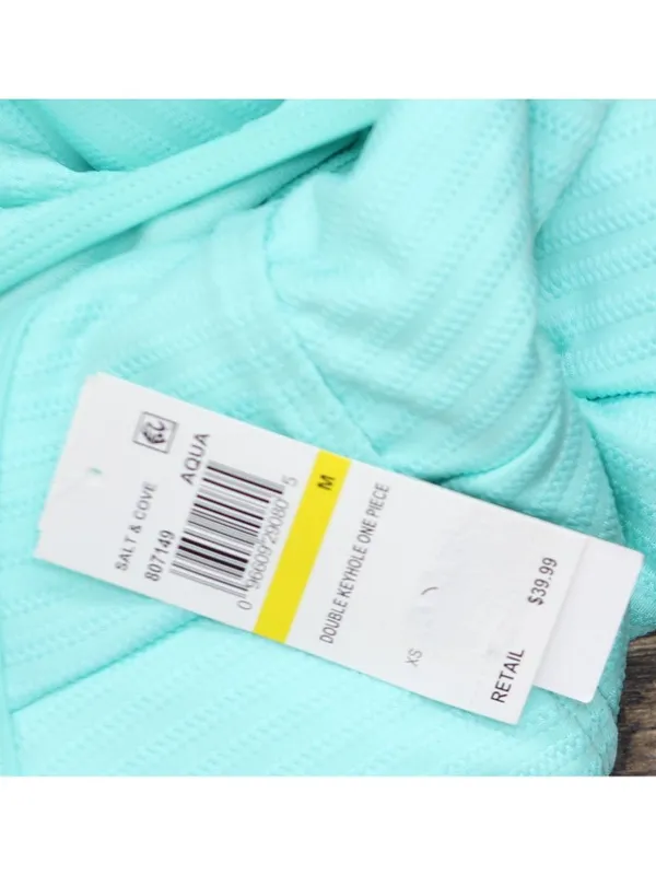 NWT Salt + Cove Double Keyhole One-Piece Swimsuit 807149 Aqua Blue Green M - Image 6