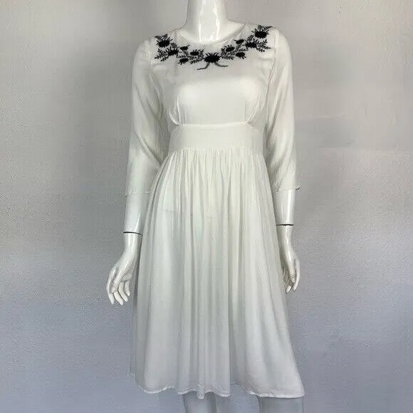 Mod Ref Midi‎ Dress Small White Embroidered Boho Resort Beach Bridal Casual - Image 5