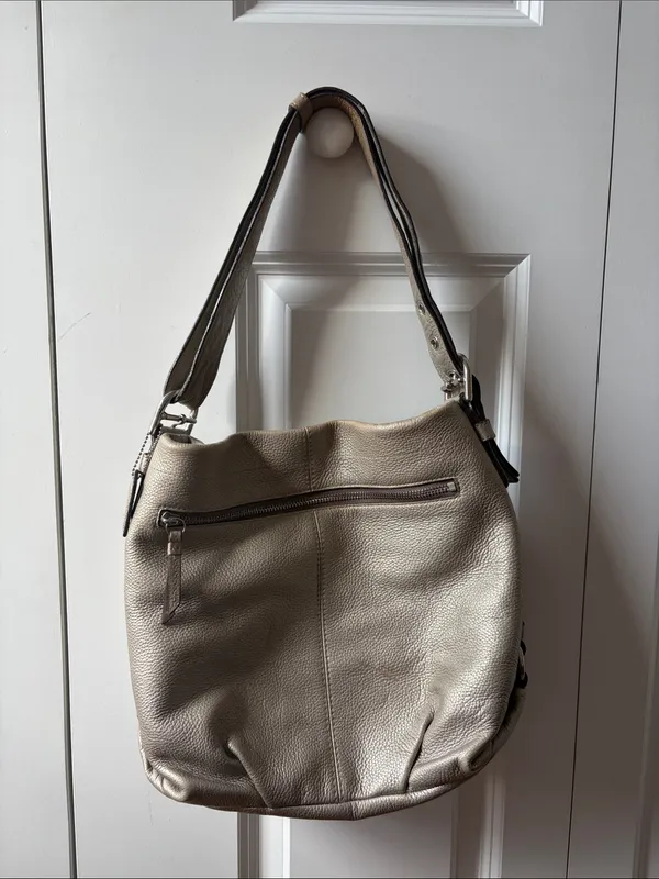 Coach Silver Metallic Pebbled Leather Brooke Duffle Hobo Bag F15064 - Image 3