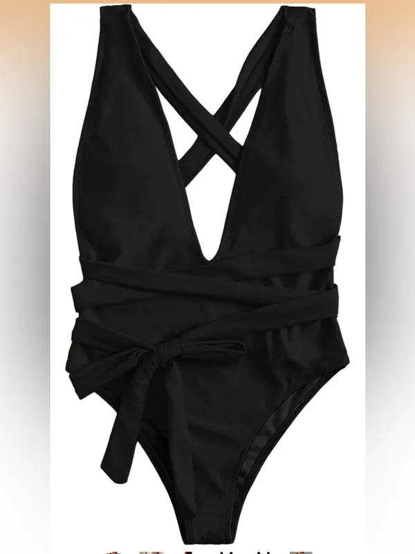 Lilosy Sexy Tie Criss Cross Plunge Thong Swimsuit High Cut Brazilian swimwear - Image 4
