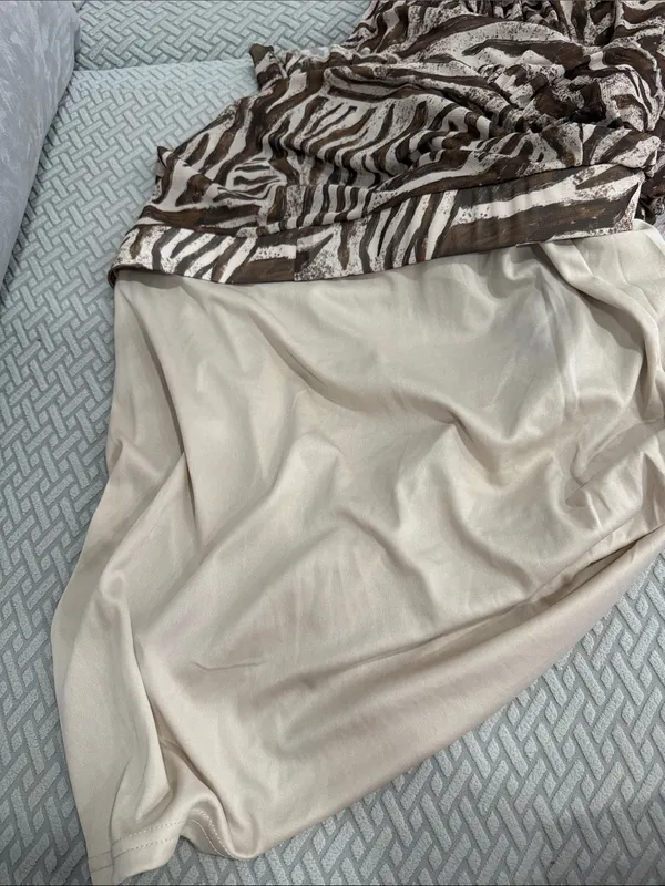 Sinsay Beige Zebra-Print Tiered Ruffle Asymmetrical Midi Lined Skirt Size XL - Image 13