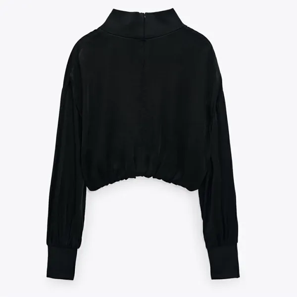 NWT Zara Black Satin Effect Long Sleeve Mock Neck Top Size XS Zipper Turtleneck - Image 3