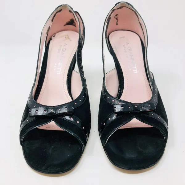 Black suede peep toe heels, made in Italy - Image 2