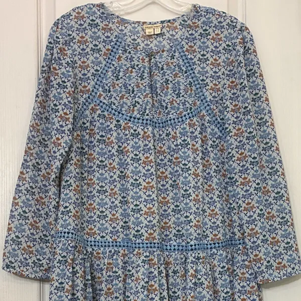 Holding Horses Anthropologie Blue Floral Babydoll‎ Mini Dress Crochet Trim - 10 - Image 12