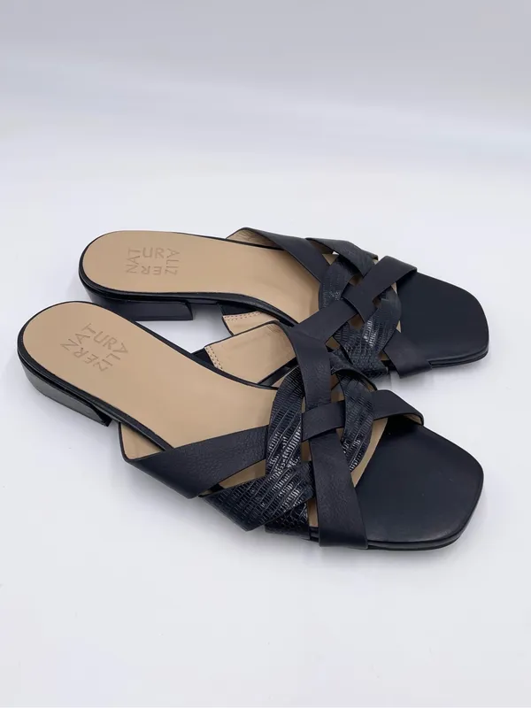 Naturalizer Womens Ashford Slide Sandal Size 10 Black Leather Square Toe Strappy - Image 2