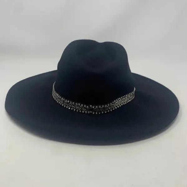 Zara Hat Wool Fedora Hat with Crystals Rhinestones Wide Brim Black‎ Size Small - Image 4