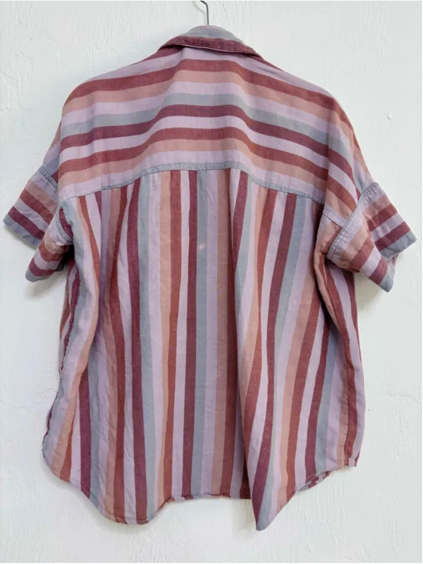 Women's Madewell Boxy Button Down Shirt Size S Multi-color Striped Cotton - Image 2