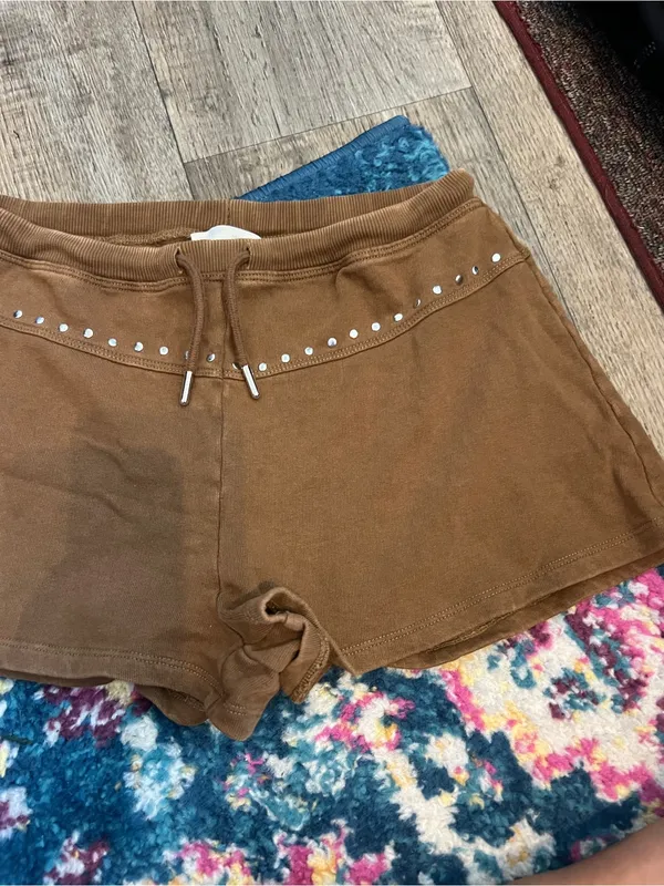 Zara washed Women's Brown Studded Drawstring Shorts - Image 4