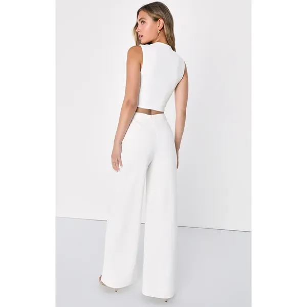NWT Lulus Enticing Endeavors White Two-Piece Jumpsuit Wedding Classy Elegant XS - Image 4