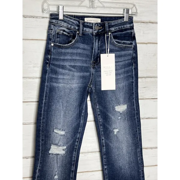 RISEN Cuffed Jeans Dark Wash Blue Straight Leg Stretch Denim Size 1 / 25 - Image 10