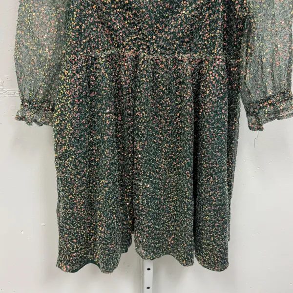 Altar'd State‎ Sparkly Beaded Embellished Green Babydoll Mini Dress Medium Boho - Image 4
