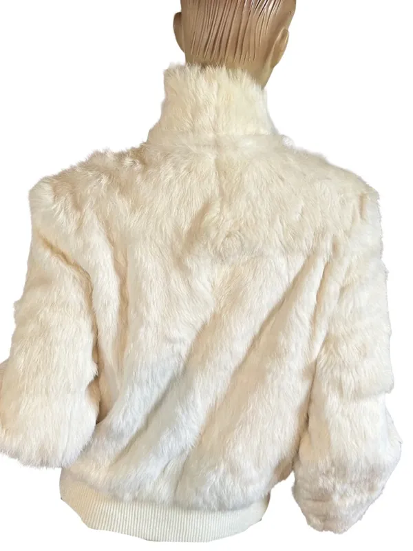 Vintage 1990'S Wilsons Leather Maxima White Rabbit Fur Bomber Jacket (M) - Image 4