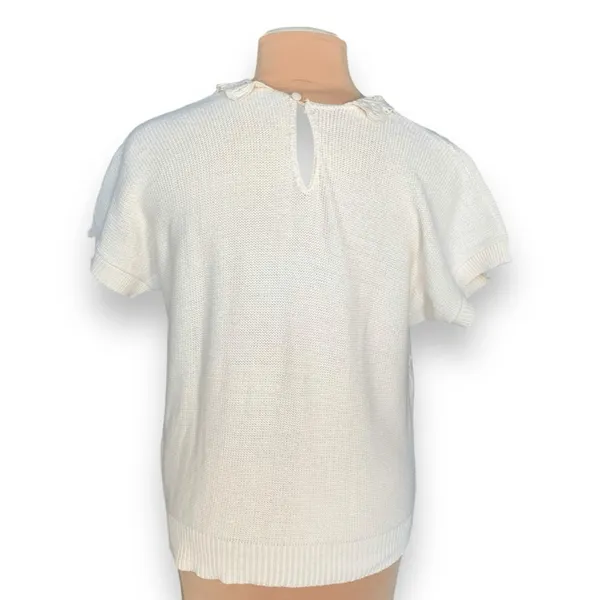Vintage Cream Knit Sweater Peter Pan Collar‎ Cottagecore Lace Trim Romantic Boho - Image 4
