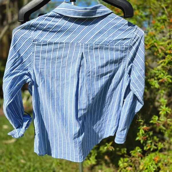 Tommy Hilfiger blue striped Partial button blouse Top M - Image 8