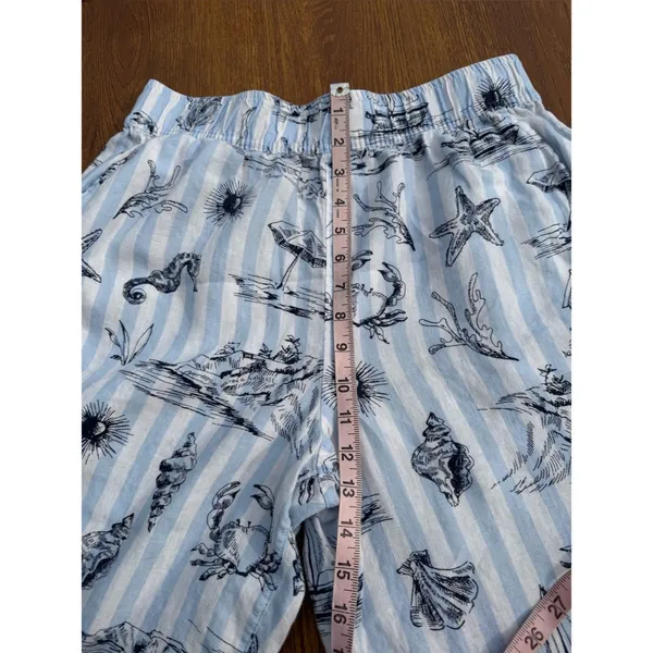 Martha Stewart Linen Beach Print Crop Pants Blue White Nautical Size Medium - Image 6