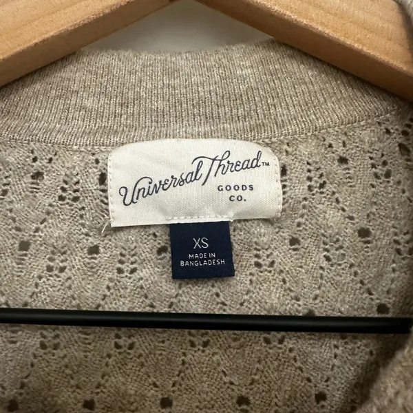 Universal Threads | Oatmeal Pointelle Knit Polo Short Sleeve Sweater Top, XS - Image 4
