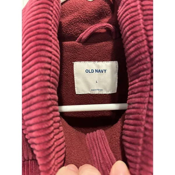Old‎ Navy Womens Corduroy Puffer Jacket Burgundy Maroon Fleece Lined Large - Image 4