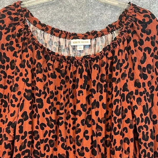 KNOX‎ ROSE Dress Size Large Smocked Elastic Waist Animal Print Rust Large Fall - Image 4