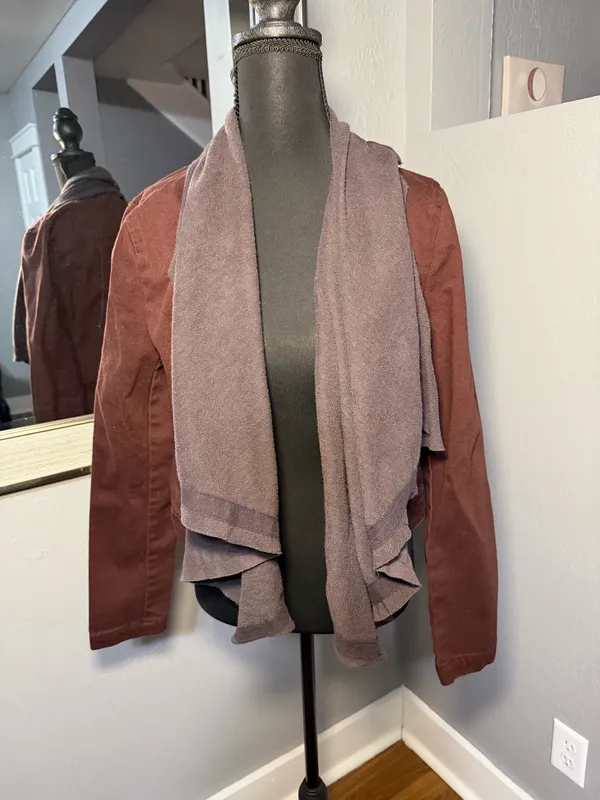 BKE Flyaway Denim Boho Jacket in bitter chocolate size small - Image 3
