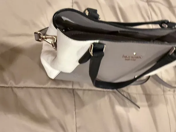 kate spade Two-Tone Pebbled Leather Satchel in Gray, White & Black - Image 5