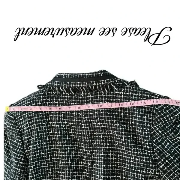 BISOU BISOU Michelle Bohbot Tweed Fringe Black Blazer Jacket Women’s Sz 6 Small - Image 12