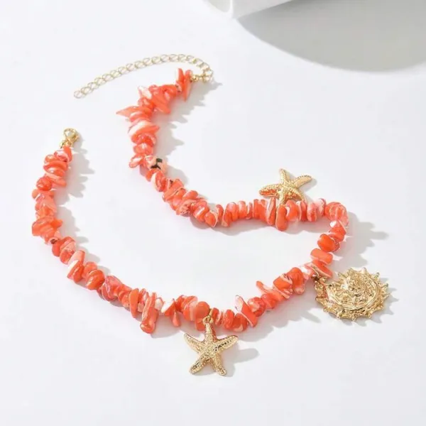 🪼🪼🪼BOGOHO🪼🪼🪼Gold and Coral Starfish Charm Necklace - Image 2
