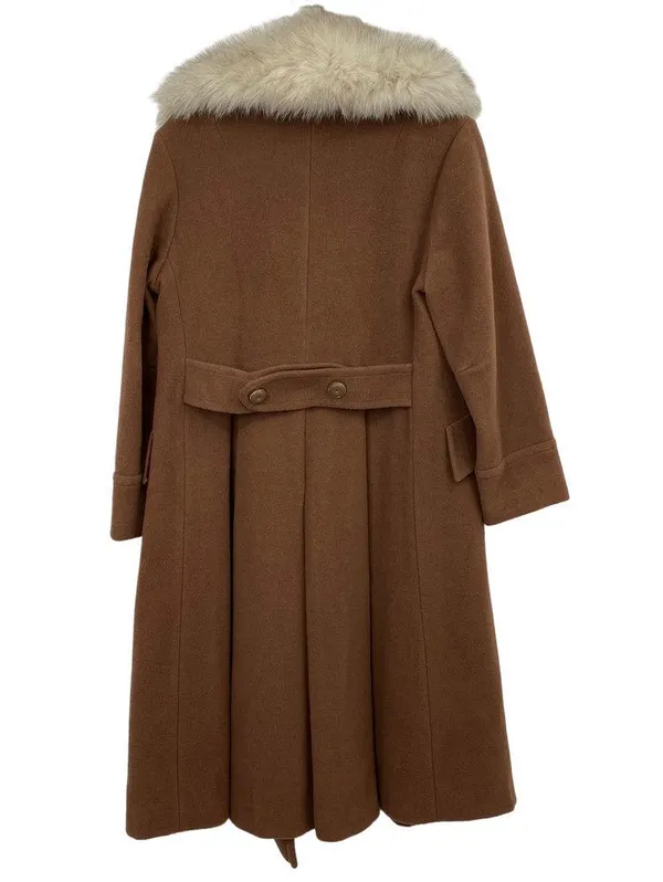 Vintage Wool Princess Coat Rabbit Fur Collar Union Made USA Brown Medium Large - Image 3