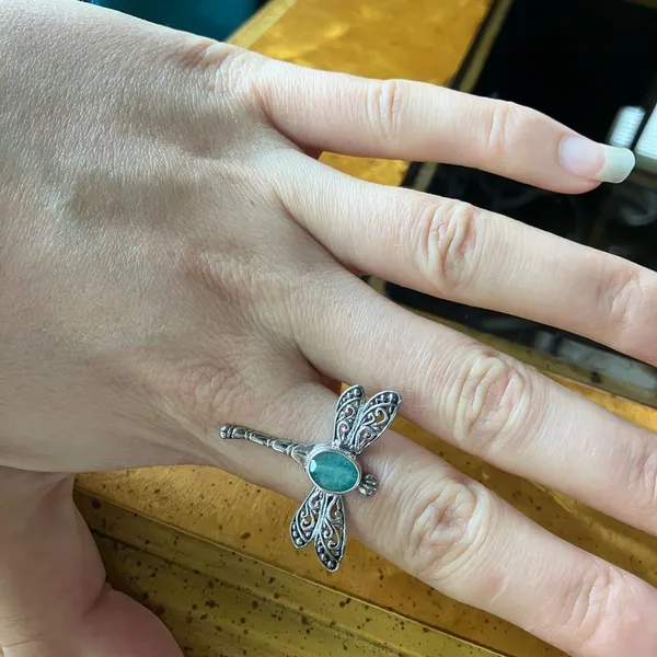 Natural Emerald Sterling Silver Dragonfly Ring Size 9 - Image 3