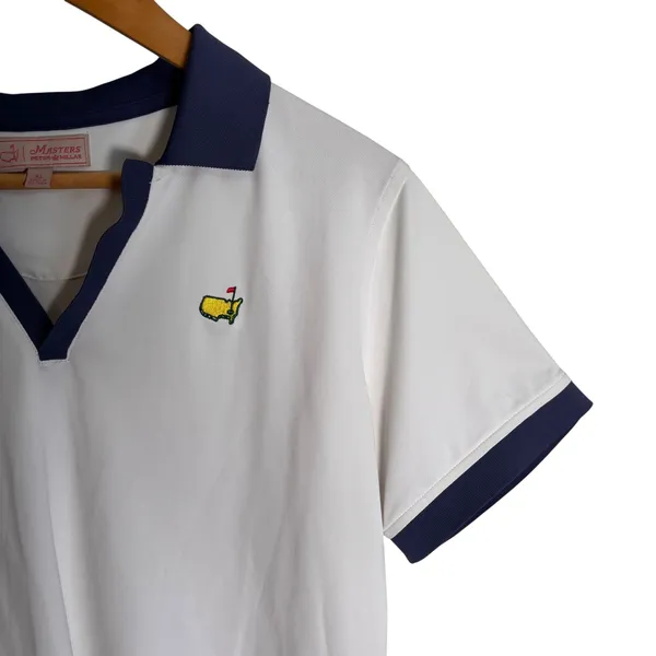 Masters Peter Millar Womens XL Golf Polo Shirt White Navy V-Neck BP19T195-001 - Image 5