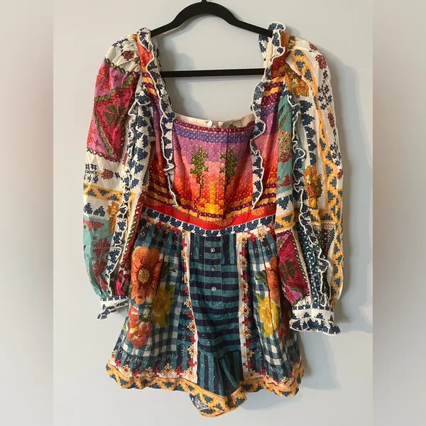 FARM Rio Summer Vibe Patchwork Floral Romper XS Multicolor Boho Festival Vaca - Image 6