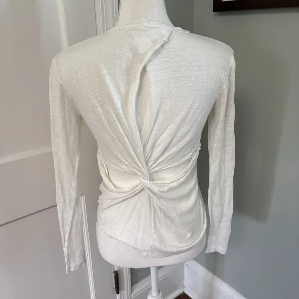 ALC Frank Womens Scoop Neck Solid 100% Linen Cropped Wrap Shirt White Size XS - Image 4