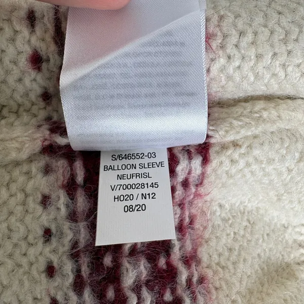 Old‎ Navy Balloon Sleeve Neutral Fair Isle Sweater Cream Burgundy Blue Size XL - Image 6