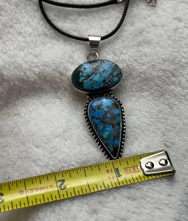 Turquoise Natural Gemstone 925 Silver Plated Gemstone Pendant Necklace - Image 5