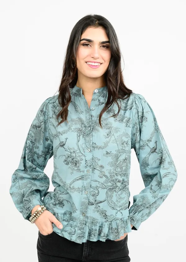 Ivy Jane Toile Ruffle Hem Cotton Blouse – Small - Image 2