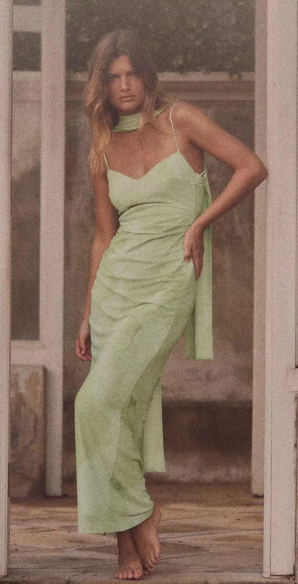 Zara sheer Green Women's maxi Dress scarf evening wedding holiday - Image 11