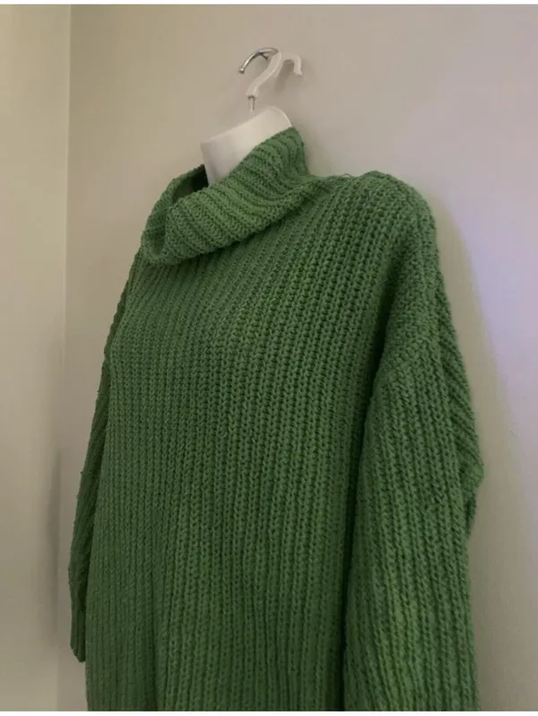 Aerie Velour Textured Knit Turtleneck Soft Sage Green Oversized Womans S sweater - Image 4