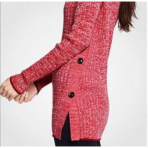 Ann Taylor Red Pink Marled Ribbed‎ Side Button Sweater sz M - Image 2