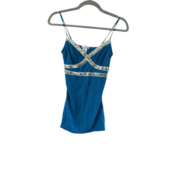 Women's Vol.1 Teal Gold Sequin Camisole Top S - Image 6