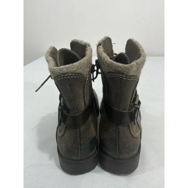 Womans Crown Vintage Rugged 8 M Brown Strappy Zip Up Laces Combat Boots - Image 5
