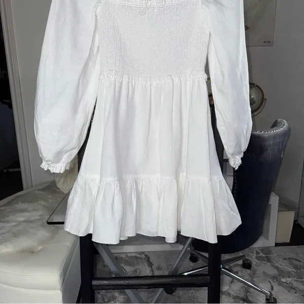 New Aritzia Wilfred New Tempest White Smocked Linen Mini Dress Square Neck Small - Image 8