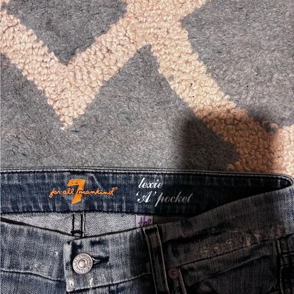 7 For All Mankind Distressed Flare Jeans in Dark Blue - Image 2