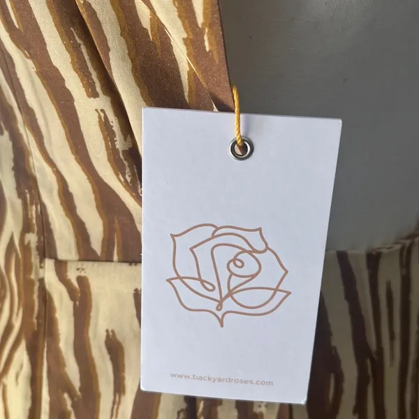 Backyard Roses Ryder Midi‎ Dress Womens Tan Brown Abstract Print Ruched Cinch XL - Image 4