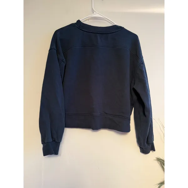 Lululemon Relaxed Cropped Crewneck Sweatshirt Navy Blue Fleece Pullover 3915 - Image 3