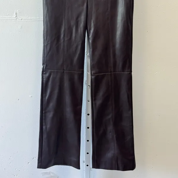 Ann Taylor Espresso Brown Faux Leather High Rise Flare Seam Front Pants 00 - Image 4